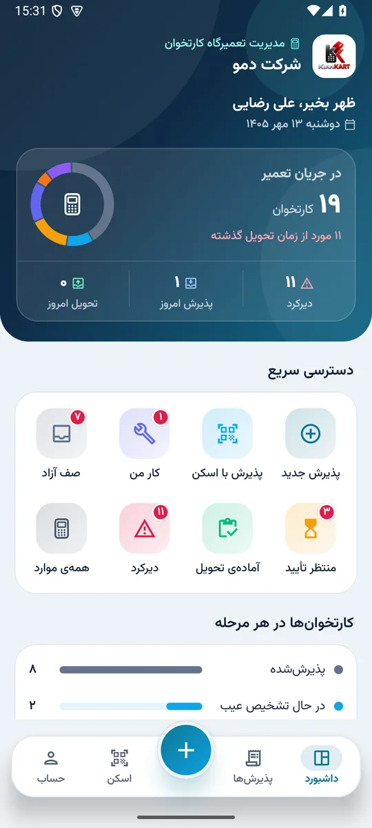 داشبورد اپ اندروید